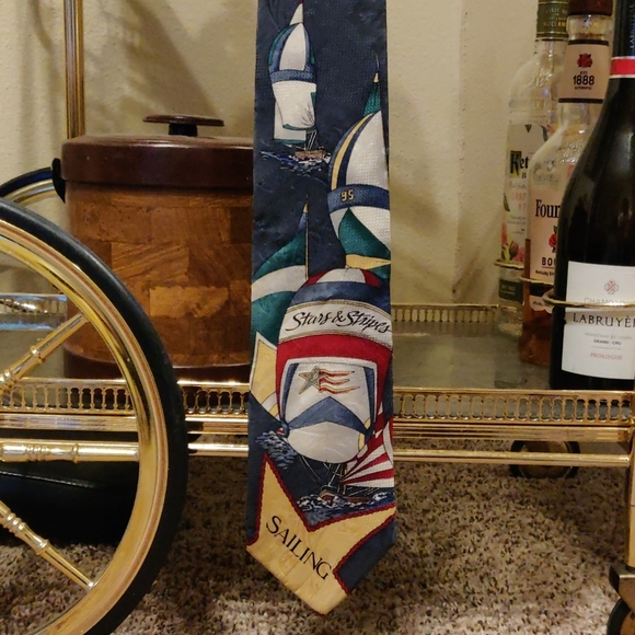 Stars & Stripes Sailing in a Regatta Silk Necktie - Picture 2 of 3